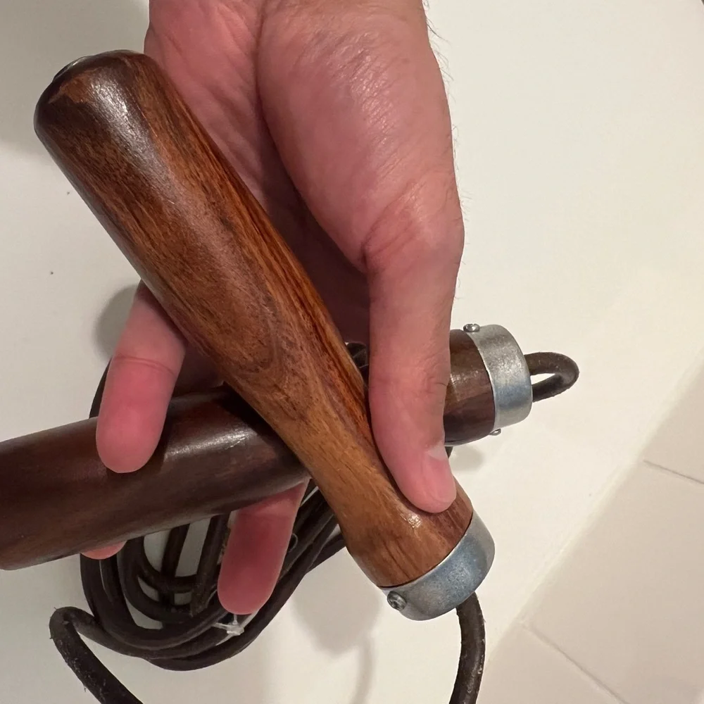 Crate & Barrel Leather / Wood Jump Rope. Like New. Small line on a handle.
